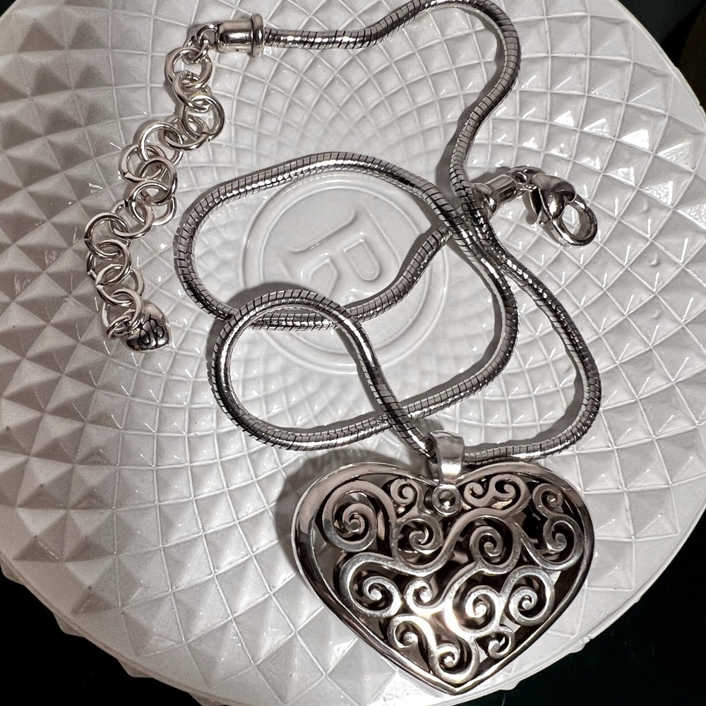 Brighton Retired Silver Filigree Heart Pendant